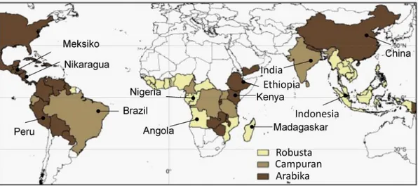 Gambar  1.    Negara  penghasil  kopi  di  dunia    (Sumber:  Bunn  2015).