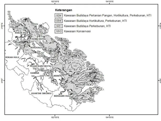 Gambar 3.  Peta pewilayahan pengelolaan gambut di Provinsi Riau 