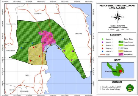 Gambar 3.2 Peta Penentuan Titik Pengamatan Keanekaragaman Burung di        Balohan Kecamatan Sukajaya Kota Sabang 60