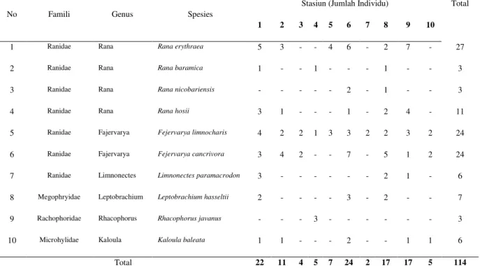 Tabel  1.  Jenis-jenis  katak  (Amphibi:  Anura) di Desa Kepenuhan Hulu 