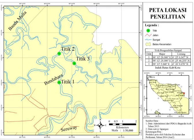 Gambar 1. Peta lokasi pengambilan sampel ikan lontok (bulatan warna hijau) 