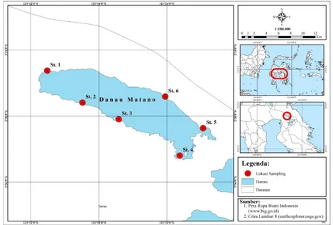 Gambar  1  Lokasi  penelitian  pola  pertumbuhan  dan  faktor  kondisi  ikanTelmatherina  prognatha  di  Danau  Matano,  Sulawesi  Selatan