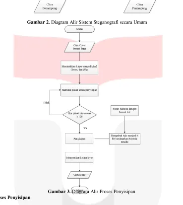 Gambar 2. Diagram Alir Sistem Steganografi secara Umum 
