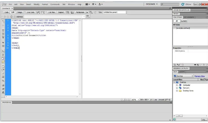 Gambar 2.1 Tampilan awal pada Adobe Dreamweaver CS5.5 