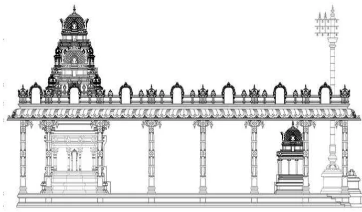 Gambar 2.2  Sketsa Kuil Shri Balaji Venkateshwara tampak depan 