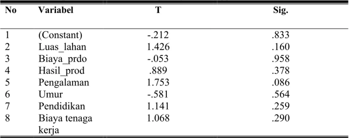 Tabel 12. Output Koefisien Dalam Uji Glejser Menggunakan SPSS 16.10.