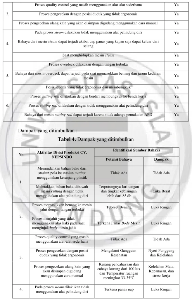 Tabel 4. Dampak yang ditimbulkan 