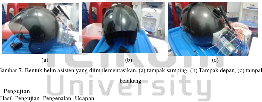 Gambar 7. Bentuk helm asisten yang diimplementasikan. (a) tampak samping, (b) Tampak depan, (c) tampak 