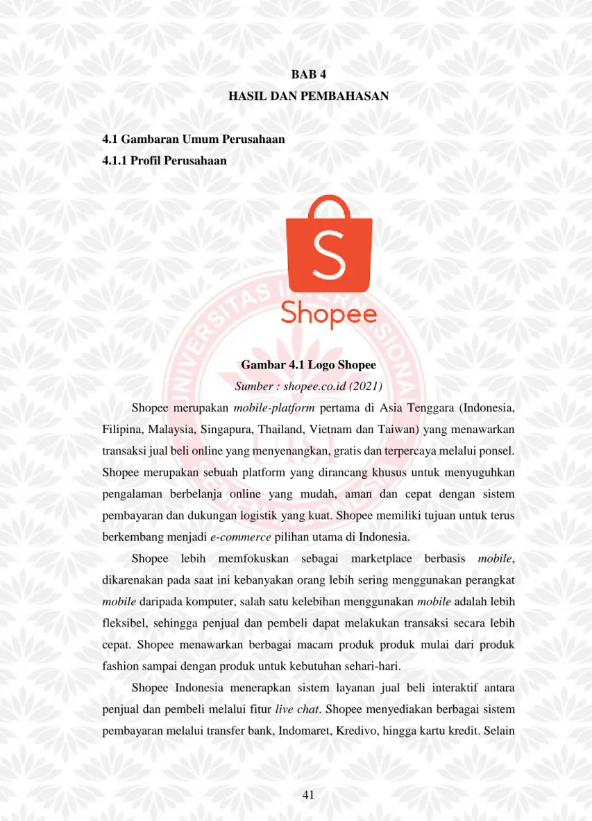 Gambar 4.1 Logo Shopee  Sumber : shopee.co.id (2021) 