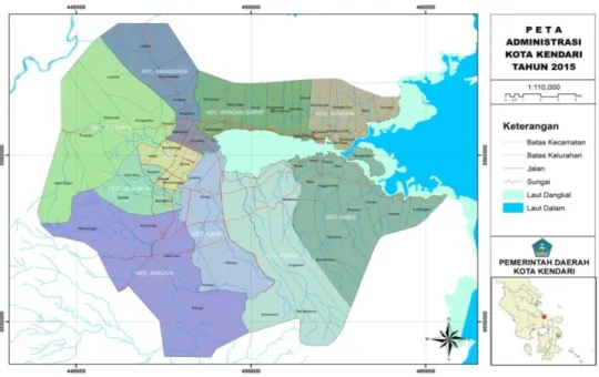 Gambar 3. Peta Administrasi Kota Kendari Tahun 2015  (Sumber: Data Sekunder BAPPEDA) 