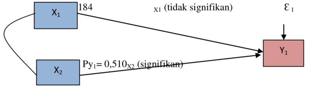 Gambar 2. Hubungan Empiris Sub Struktur 1 (X1 dan X2 terhadap Y1) X1