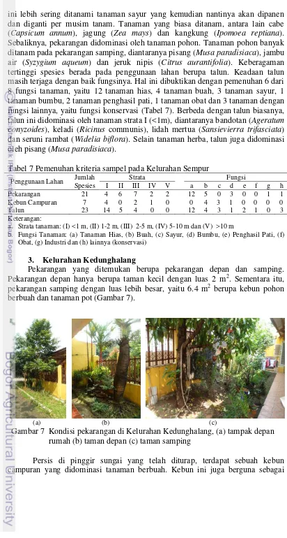 Tabel 7 Pemenuhan kriteria sampel pada Kelurahan Sempur 