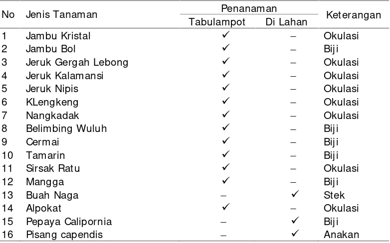 Tabel 5. Koleksi dan inventarisasi tanaman buah-buahan di taman agroinovasiBPTP Bengkulu tahun 2015.