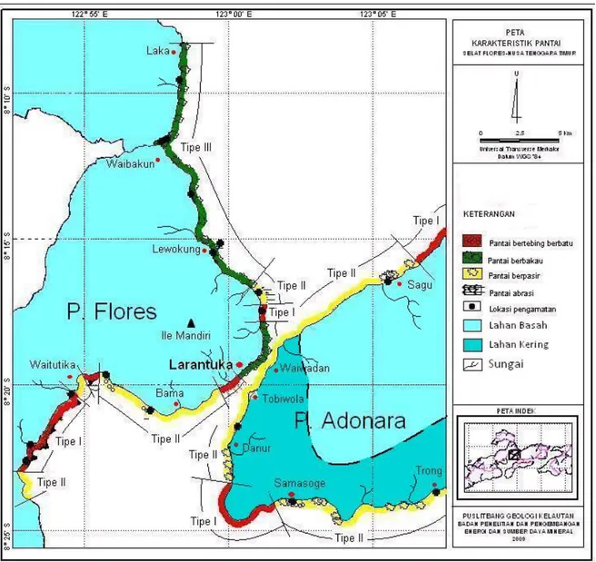 Gambar 5. Peta karakteristik pantai daerah Larantuka dan Pulau Adonara