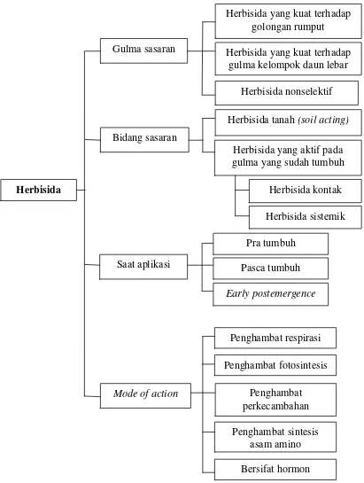 Gambar 2.3 Klasifikasi Herbisida (Djojosumarto, 2005) 