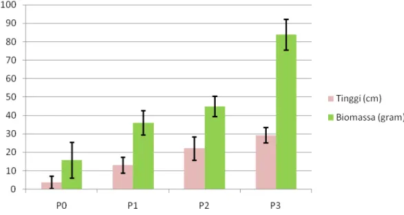 Gambar 1. Histogram rerata pertumbuhan tanaman Aglaonema usia 30 HST; P0 = Pemberian Pseudomonas aeruginosa 