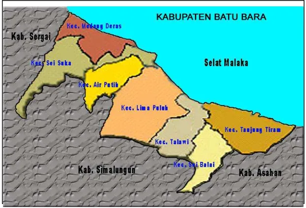 Gambar 4.1. Peta Administrasi Kabupaten Batu Bara Wilayah Batu Bara ini sangat strategis, menjadi kota transit antar kabupaten di 