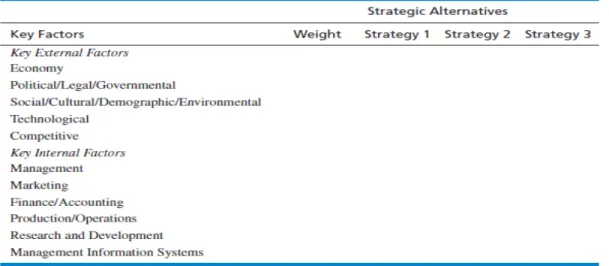 Gambar 2.8 Matriks QSPM  Sumber: David dan David (2015:275) 