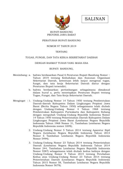 BUPATI BANDUNG PROVINSI JAWA BARAT PERATURAN BUPATI BANDUNG NOMOR 97 ...