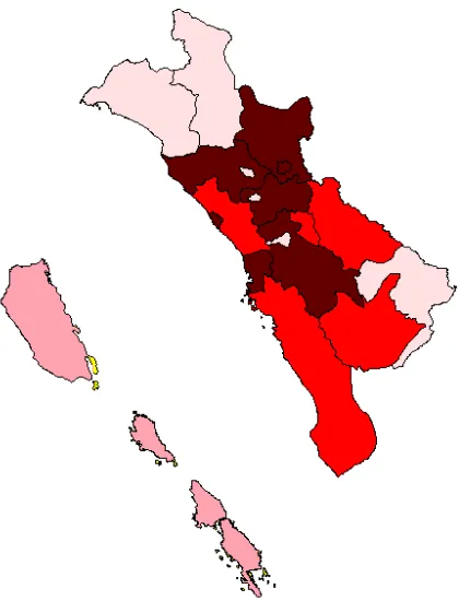 Gambar 2. Peta penyebaran deprivation area di Sumatera Barat 