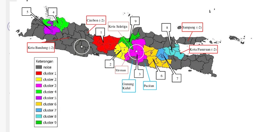Gambar 16 Hasil clustering data IPM Pulau Jawa tahun 2012 
