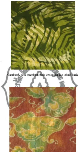 Gambar 5. hasil pecobaan pada denim dengan teknik batik 