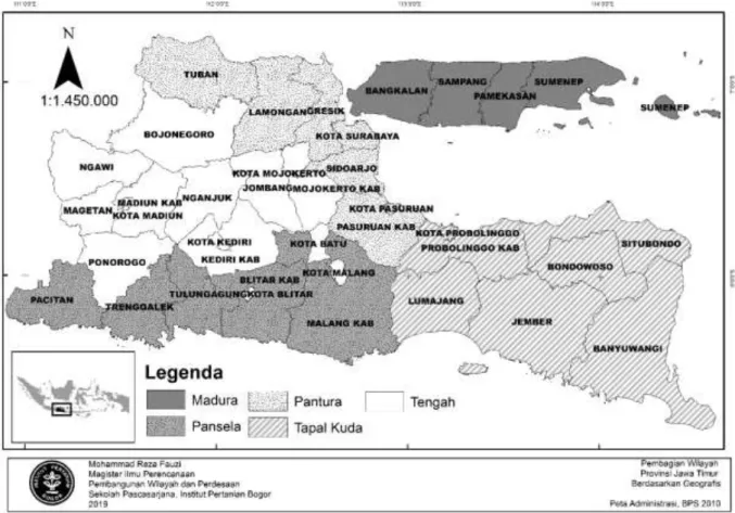 Gambar 1. Peta wilayah Provinsi Jawa Timur berdasarkan kondisi geografis 