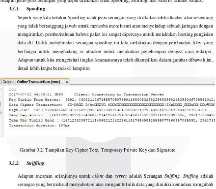 Gambar 3.2. Tampilan Key Cipher Text, Temporary Private Key dan Signature 