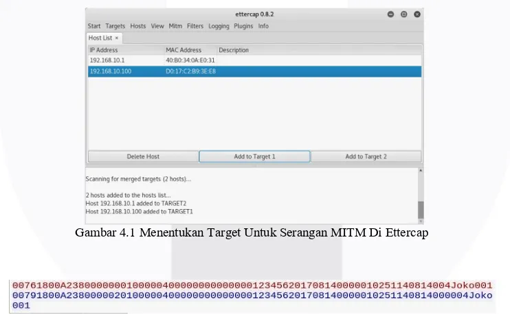 Gambar 4.1 Menentukan Target Untuk Serangan MITM Di Ettercap 