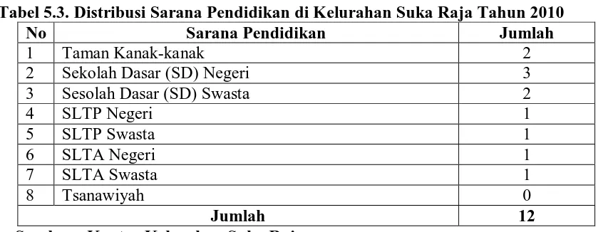Tabel 5.2. Distribusi Sarana Kesehatan di Kelurahan Suka Raja Tahun 2010 No Sarana Kesehatan Jumlah 