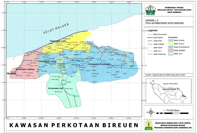 Gambar 4.2 Peta Administrasi Perkotaan Bireuen Sumber: Badan Perencanaan Pembangunan Daerah Kabupaten Bireuen, 2010 