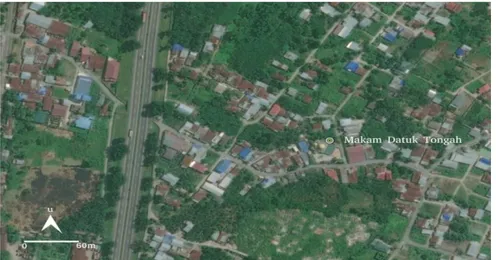 Gambar 7: Foto udara lokasi makam Datuk Tongah (ESRI webmap,  2018) 