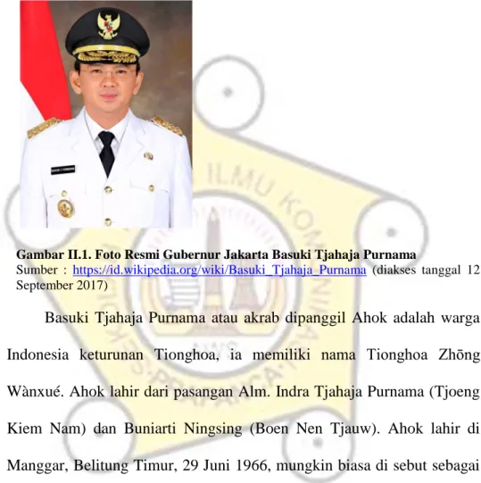 Gambar II.1. Foto Resmi Gubernur Jakarta Basuki Tjahaja Purnama 