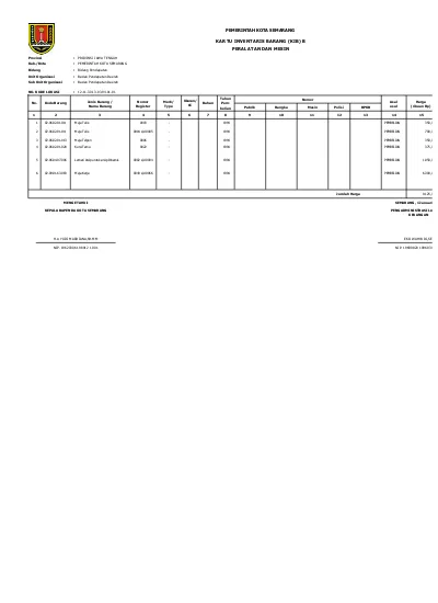 KARTU INVENTARIS BARANG (KIB) B PERALATAN DAN MESIN