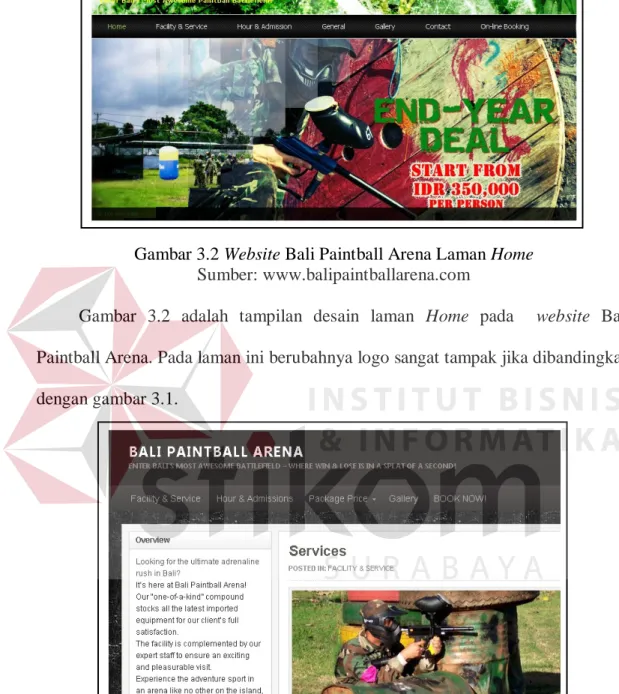 Gambar 3.2 Website Bali Paintball Arena Laman Home  Sumber: www.balipaintballarena.com 