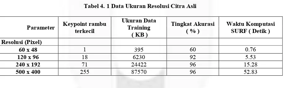 Tabel 4. 1 Data Ukuran Resolusi Citra Asli 