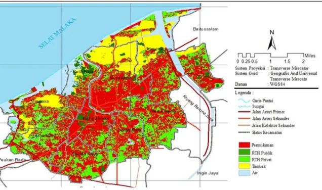 Gambar 1. Peta Penyebaran RTH Kota Banda Aceh Tahun 2015  Kebutuhan RTH Berdasarkan Luas Wilayah 