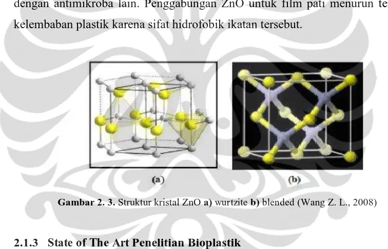 Gambar 2. 3. Struktur kristal ZnO a) wurtzite b) blended (Wang Z. L., 2008) 