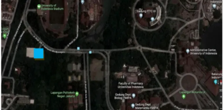Gambar 1. Peta Lokasi Gymnasium UI (Sumber:  http://bit.ly/3mD38Af , 2019) 