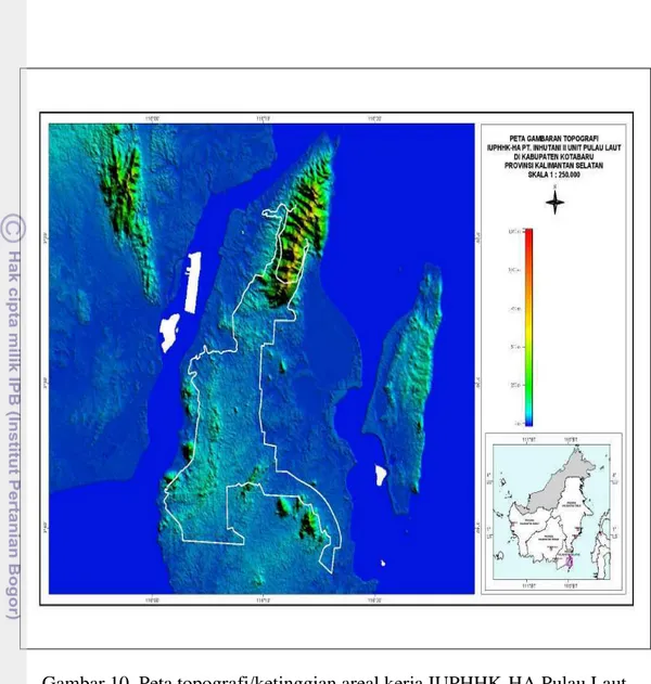 Gambar 10  Peta topografi/ketinggian areal kerja IUPHHK-HA Pulau Laut  c.  Hutan Senakin 
