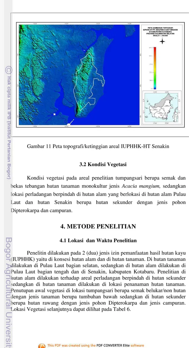 Gambar 11 Peta topografi/ketinggian areal IUPHHK-HT Senakin 