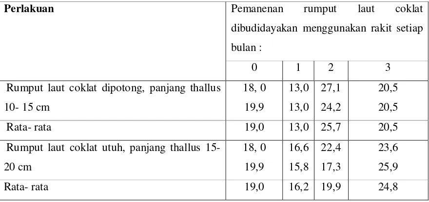 Table 3. Rendemen Na-alginat yang diekstrak dari rumput laut coklat    Sargassum filipendula yang dibudidayakan menggunakan rakit 