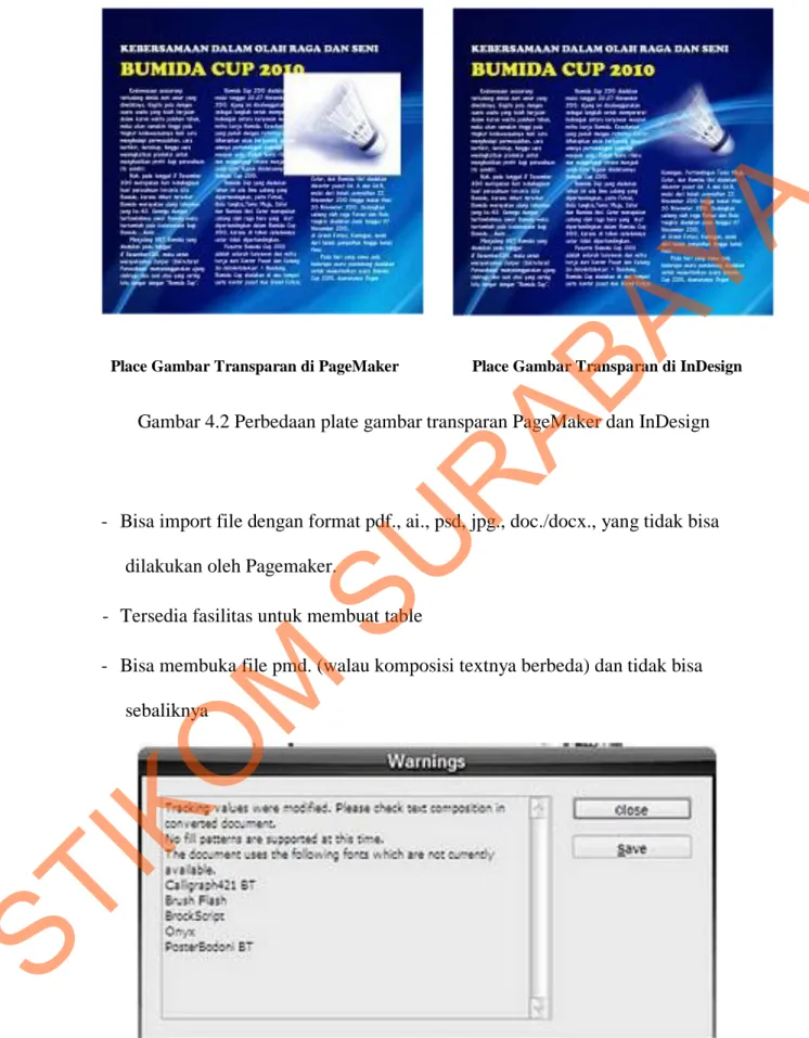 Gambar 4.2 Perbedaan plate gambar transparan PageMaker dan InDesign 