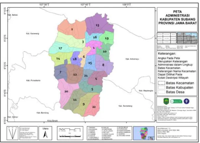 Gambar 2 .  Peta administrasi Kabupaten Subang sebagai lokasi studi  4.  Data, Metodologi dan Prosedur 