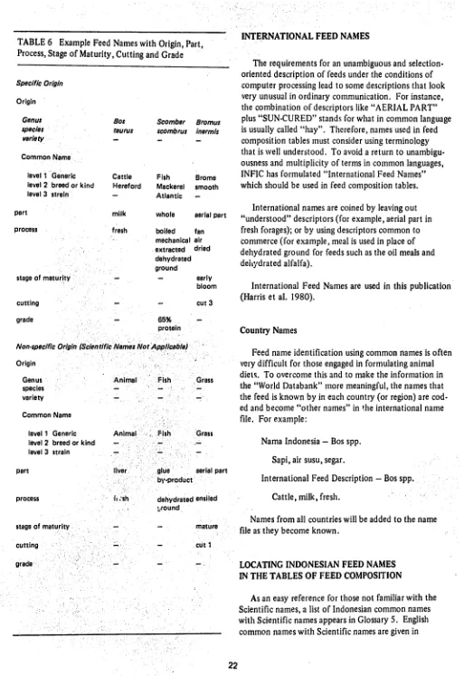 TABLE Maturity,  Feed Process,  Stage  6  Example of  Names and Cutting with Origin,  Part,  Grade 