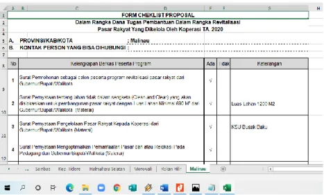 Gambar 10 Data Ms. Excel Checklist Proposal 