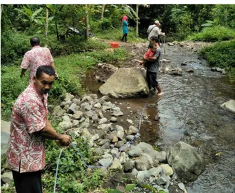 Gambar 2. Pengukuran potensi air di kawasan wisata desa Gogik bersama masyarakat  (2017) 