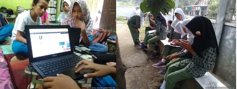 Gambar 5. Aktivitas Pembelajaran Kooperatif Peserta Didik Mengakses Sway Menggunakan Laptop maupun Handphone di Sekolah dan di Rumah 