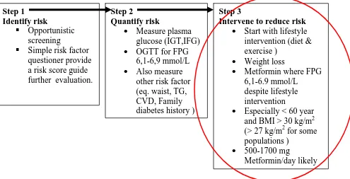 Gambar 3. Tiga pilar pencegahan diabetes mellitus menurut IDF 200724