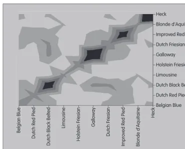 Figure 5.1. Contour plot of the estimated kinship matrix of a small data set of Dutch cattle 
